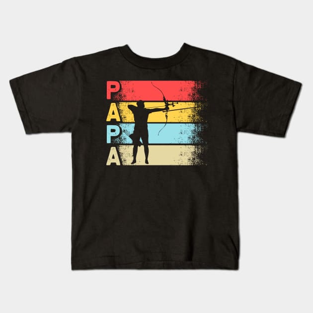 Archery papa retro vintage dad Kids T-Shirt by klausgaiser